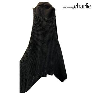 charming CHARLIE Women's Sleeveless Draped Open Front Cardigan Vest Asymetrical